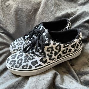 black and white cheetah vans